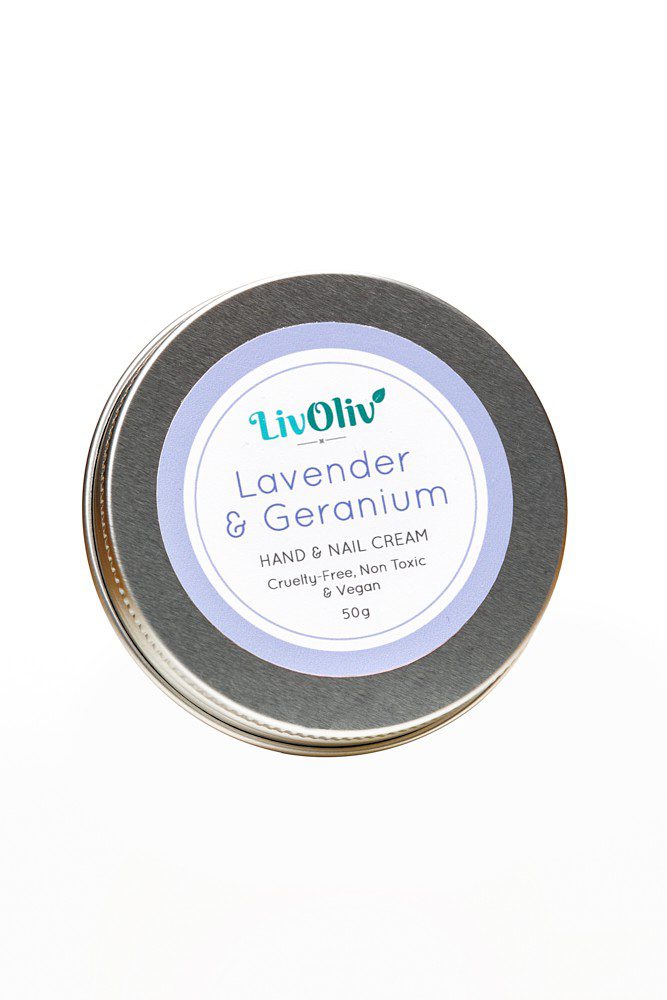 livoliv Lavender and Geranium cruelty free Natural Hand Cream in Silver Tin