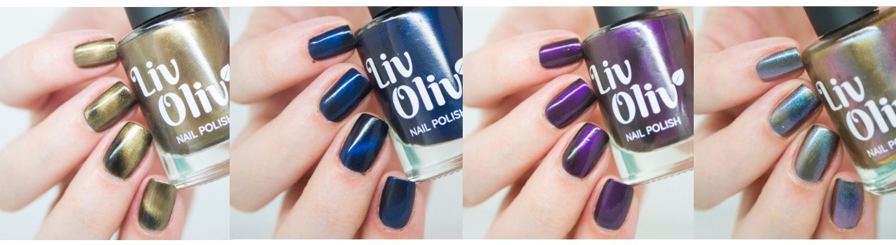 four magnetic livoliv cruelty free nail polish swatches